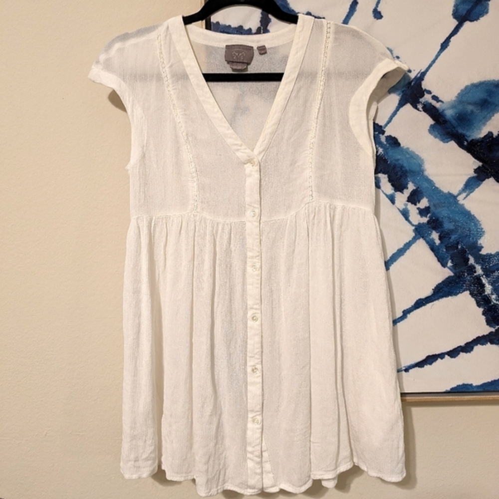 Anthropologie Natural Breathable Vanessa Virginia White Button Up Tunic Top XS